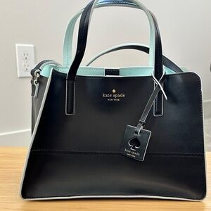 kate spade Black Leather Satchel with Mint Trim